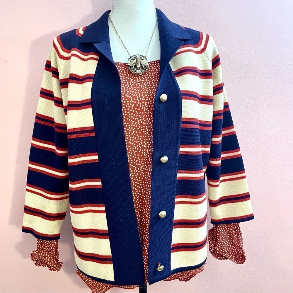 💖Host Pick x2!💖 Vintage Zephyr Wool Striped Cardigan Gold Buttons